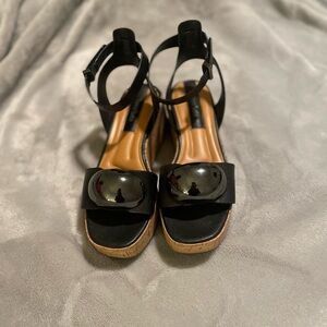 Franco Sarto Black and Tan Sandals